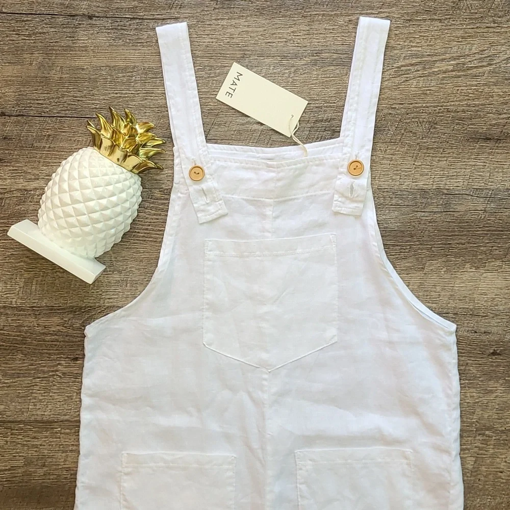 NWT! Mate the Label Maya Linen Overalls - White - Picture 3 of 15